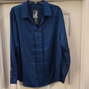 Allegra K Elegant Silky V-Neck Shirt